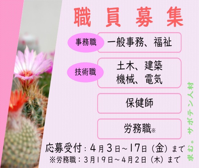 採用試験(4・5月実施)について【一般事務、福祉、技術職、保健師など】