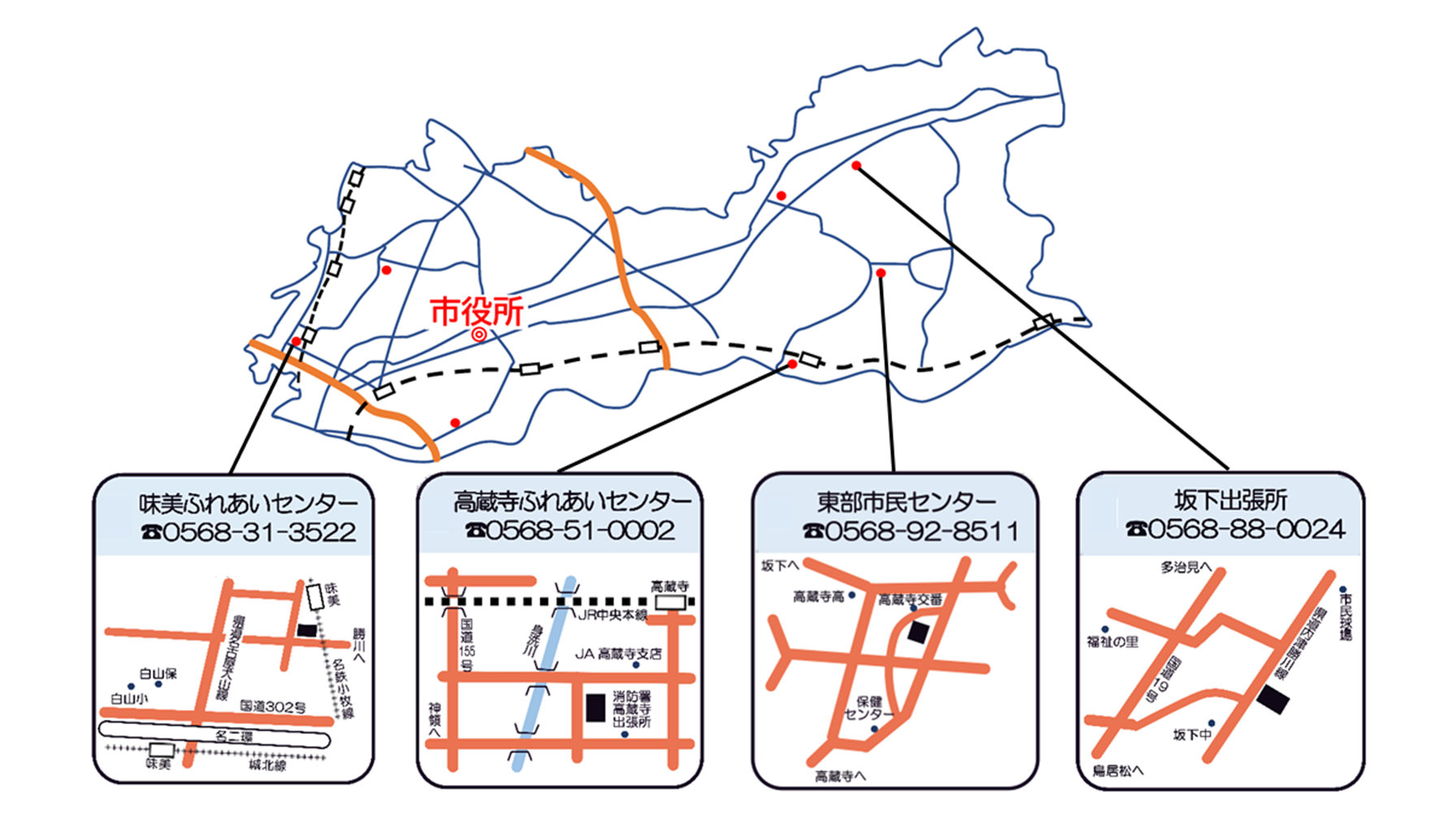 出張所とサービスコーナーの地図