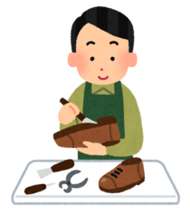 靴を修理しているところ